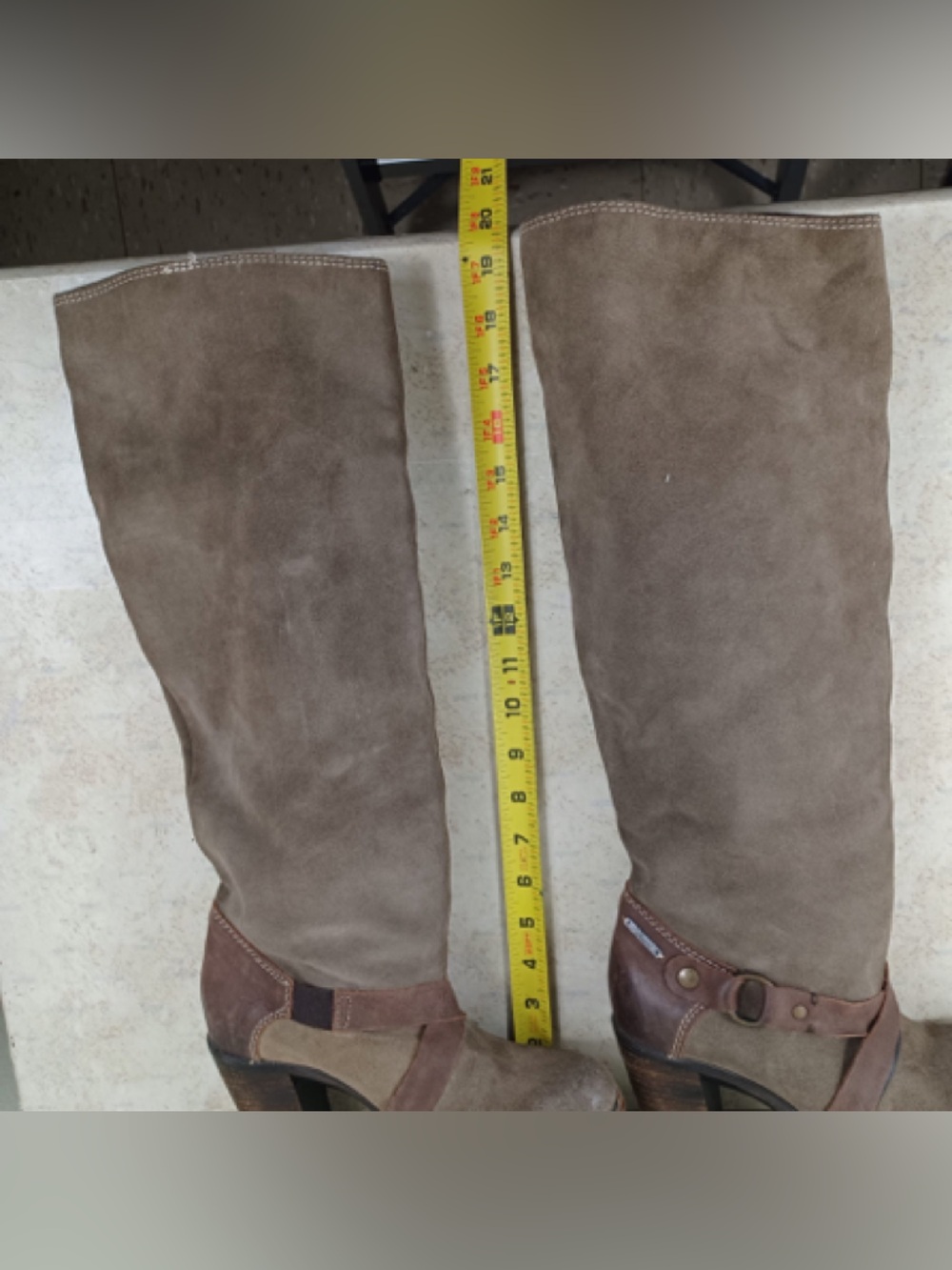 Women's Tall Suede Brown Heeled Boots - Picture 8 of 12